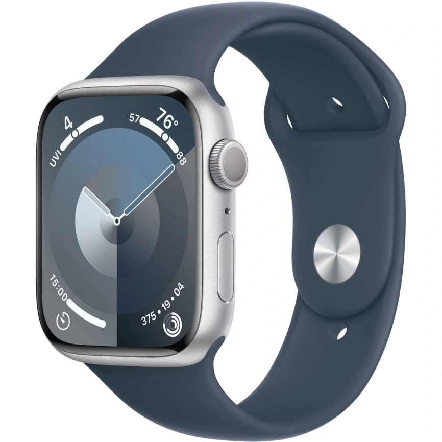 Смарт-часы Apple Watch Series 9 45mm Silver Aluminum Case with Storm Blue Sport Band M/L (MR9E3) фото 1