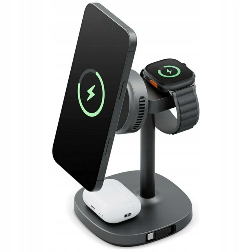 Беспроводное зарядное устройство EnergEA MagArctic Stand (4 в 1) Gunmetal (MAG-ARCSTD65-GUN) фото 1