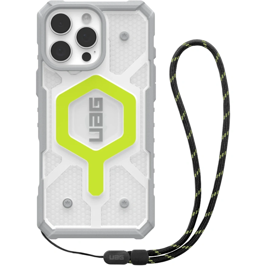 Чехол UAG MagSafe Pathfinder Clear для iPhone 16 Pro (с шнурком) Active Neon Lanyard фото 1