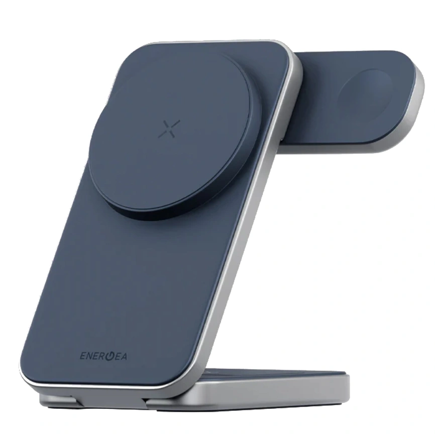 Беспроводное зарядное устройство EnergEA MagTrio Plus 3-in-1 Qi2 MagSafe Dark blue фото 1